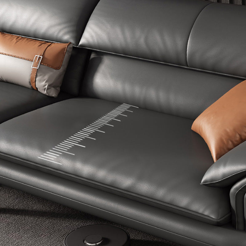 Leather Sofa in Gray Pillow Top Arm Cushions Modern Sofa for Living Room