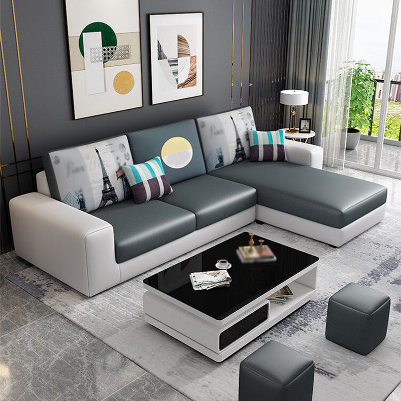 Square Arm Sectionals 27.56"High Removable Cushions Sofa with Ottomans