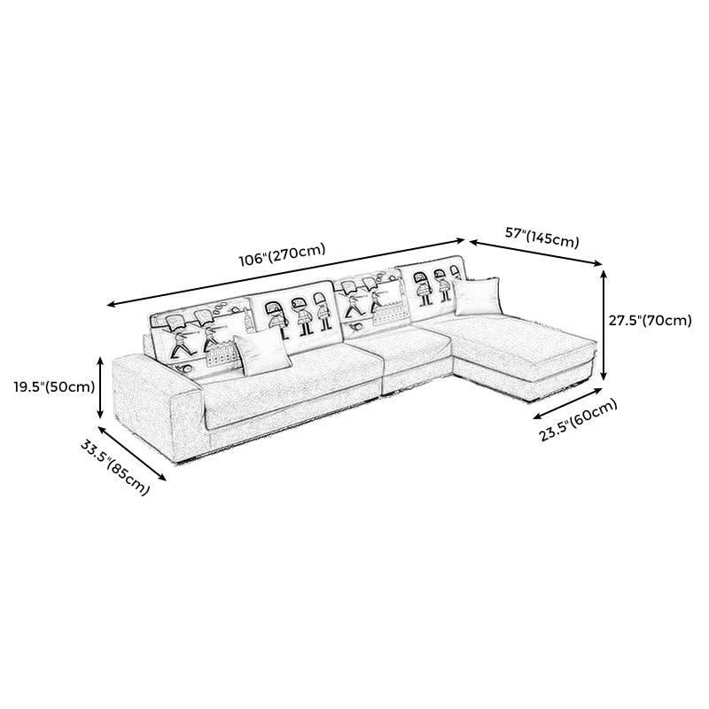 Square Arm Sectionals 27.56"High Removable Cushions Sofa with Ottomans
