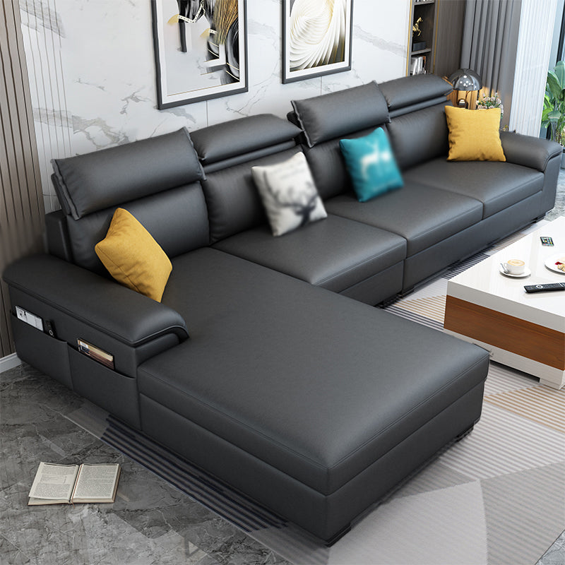 Cotton Blend and Faux Leather 4-Seater L-Shape Left Hand Facing Sectional Sofa with Chaise