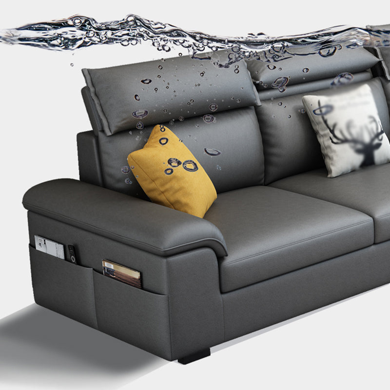 Cotton Blend and Faux Leather 4-Seater L-Shape Left Hand Facing Sectional Sofa with Chaise