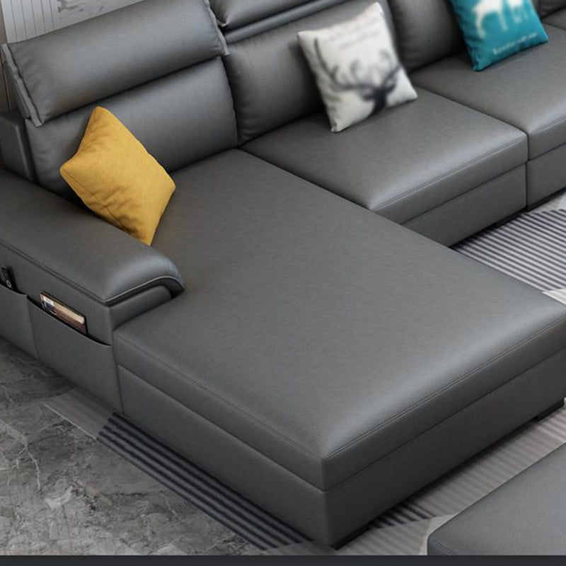 Cotton Blend and Faux Leather 4-Seater L-Shape Left Hand Facing Sectional Sofa with Chaise