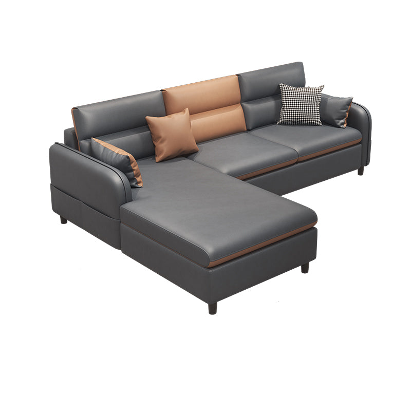 Stain Resistan Faux Leather Square Arm Sectional with Pillowed Back Cushions for Apartment