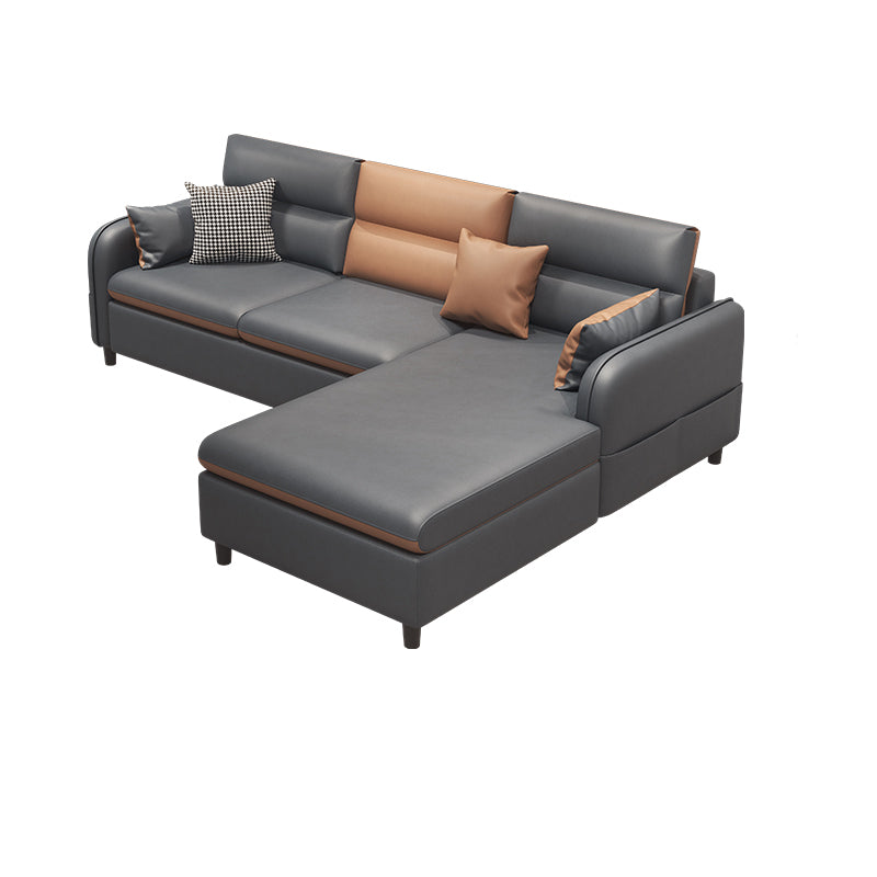 Stain Resistan Faux Leather Square Arm Sectional with Pillowed Back Cushions for Apartment