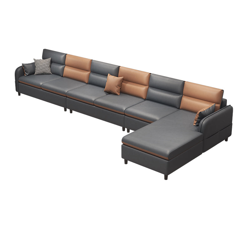 Stain Resistan Faux Leather Square Arm Sectional with Pillowed Back Cushions for Apartment