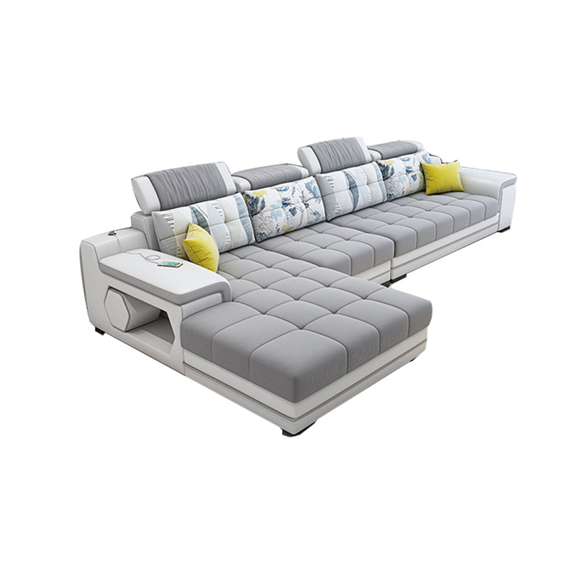 Light-grey Pillow Top Arm Sectional Pillowed Back Cushions, Adjustable