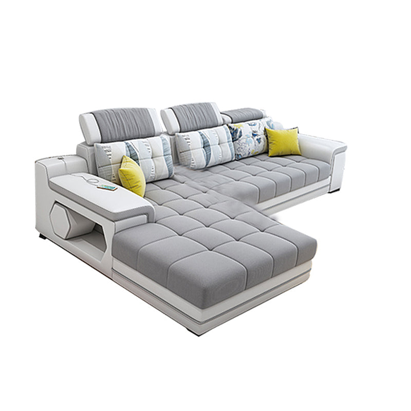 Light-grey Pillow Top Arm Sectional Pillowed Back Cushions, Adjustable