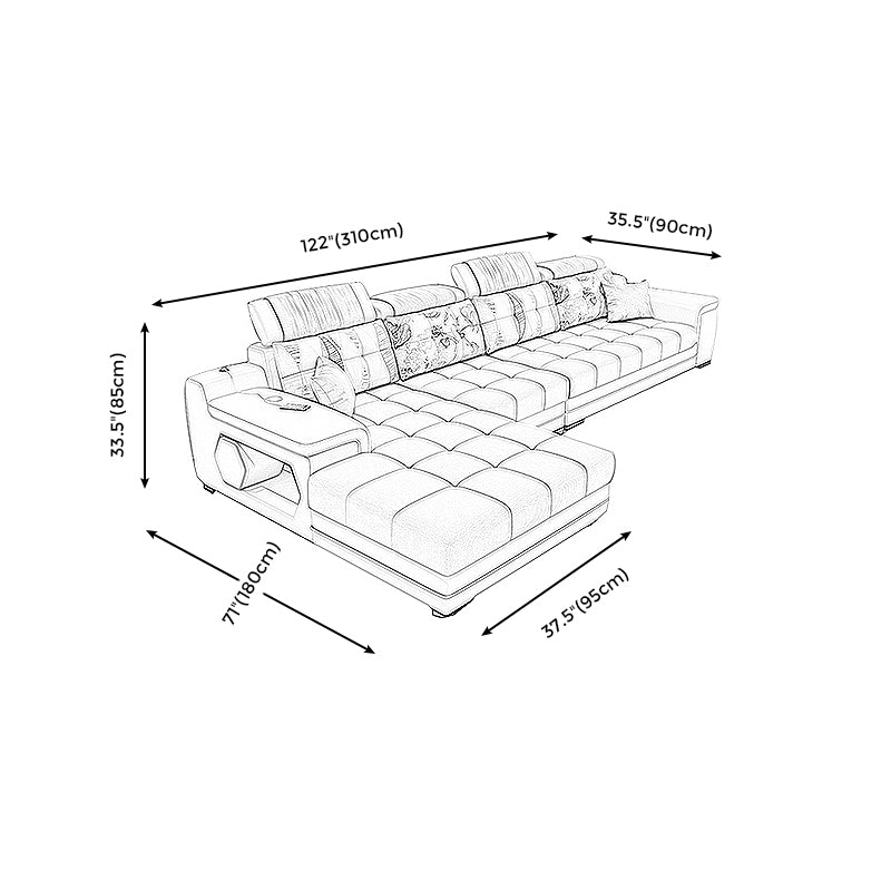 Light-grey Pillow Top Arm Sectional Pillowed Back Cushions, Adjustable