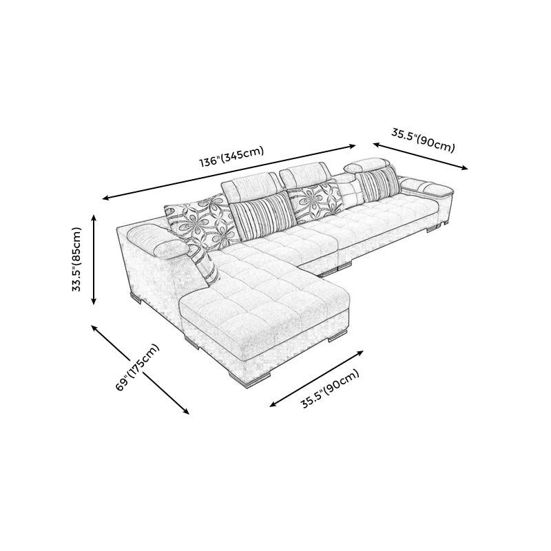 135.82" D x 70.86" W x 33.46" H Pillow Top Arm Sectional Adjustable Pillowed Back Cushions