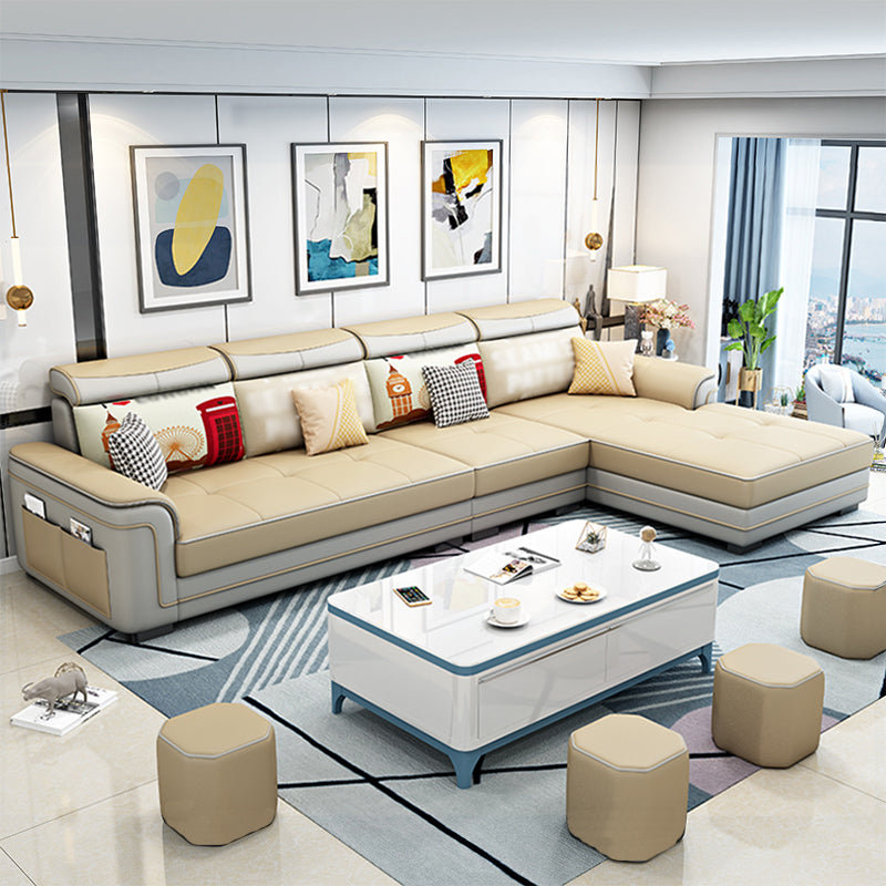 Modern Slipcovered L-Shape Sectional with Storage for Four People