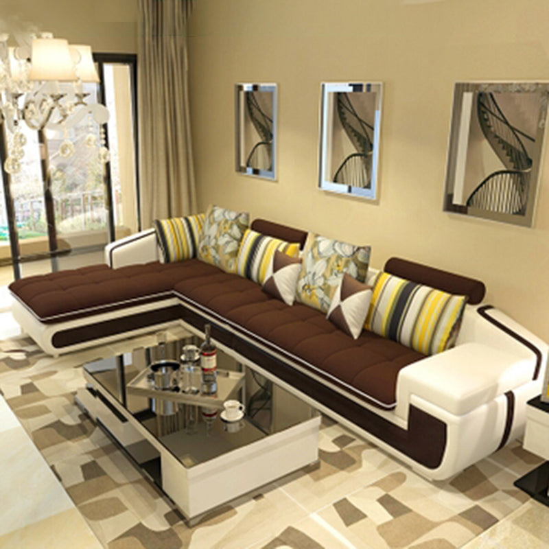 4-seater Recessed Arm Pillowed Back Cushions Sectional Sofa with Chaise