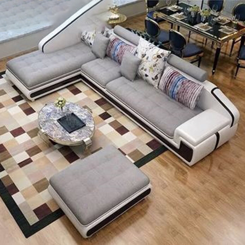 4-seater Recessed Arm Pillowed Back Cushions Sectional Sofa with Chaise