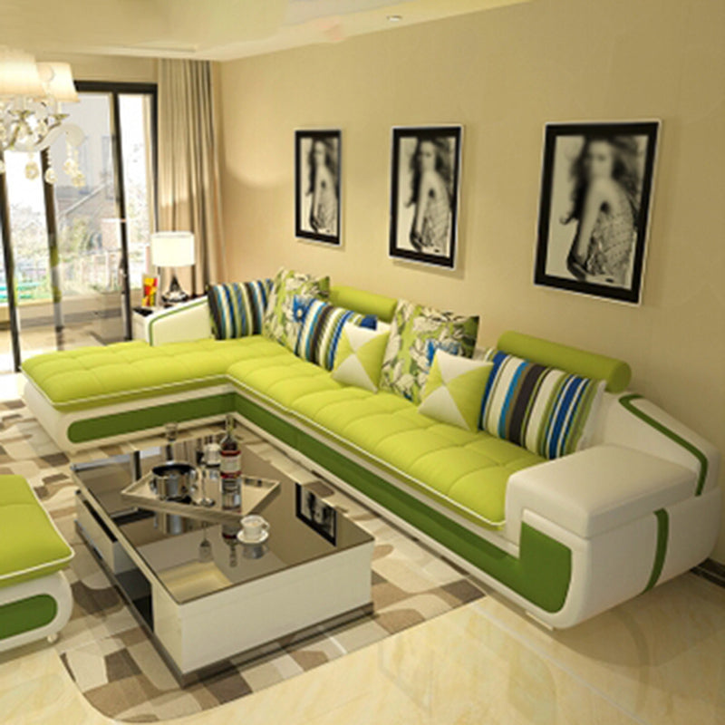 4-seater Recessed Arm Pillowed Back Cushions Sectional Sofa with Chaise