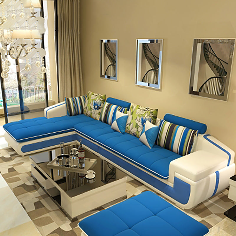 4-seater Recessed Arm Pillowed Back Cushions Sectional Sofa with Chaise