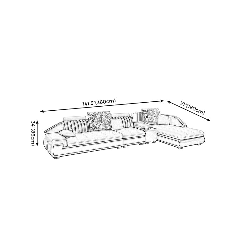 4-seater Recessed Arm Pillowed Back Cushions Sectional Sofa with Chaise