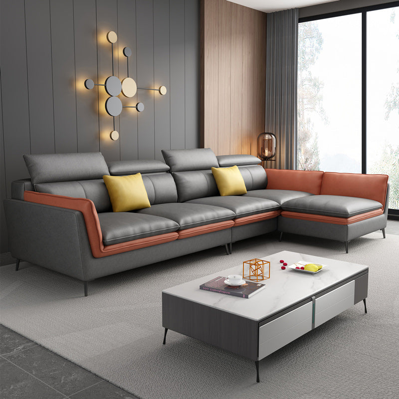 133.86" W √ó 70.87" D √ó 37.40" H L-Shape Faux Leather High Back Flared Arm Sectional