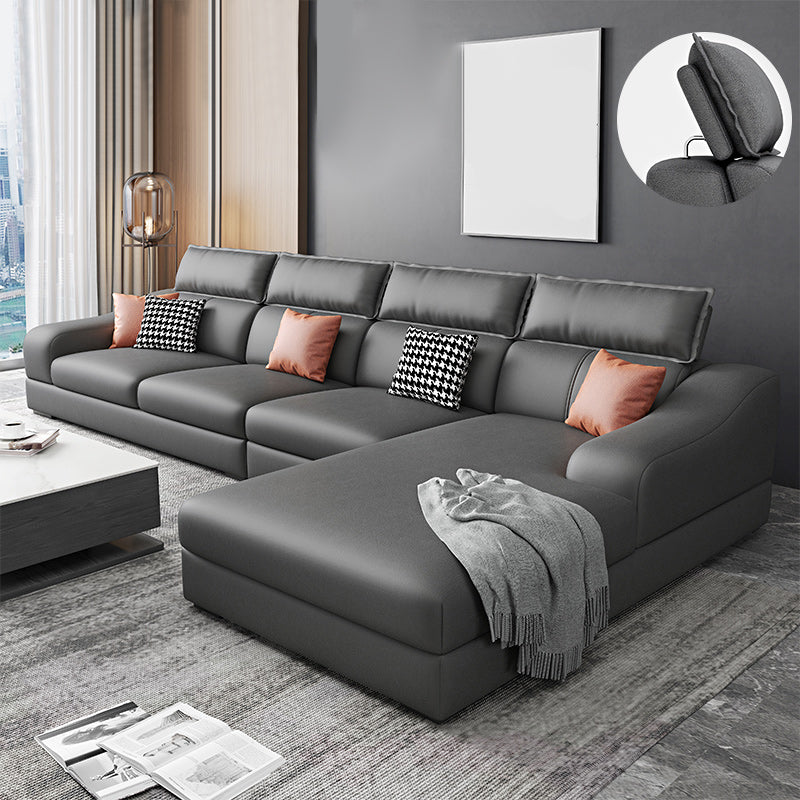 133.86" W √ó 70.87" D √ó 33.46" H L-Shape Faux Leather High Back Sloped Arms Sectional