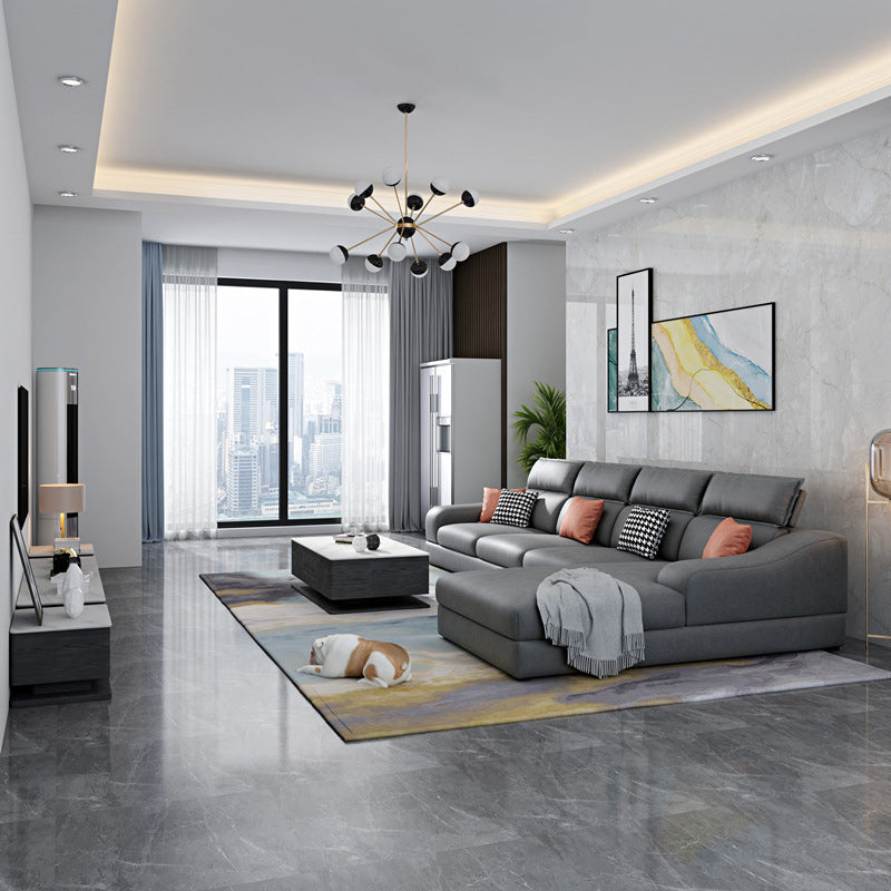 133.86" W √ó 70.87" D √ó 33.46" H L-Shape Faux Leather High Back Sloped Arms Sectional