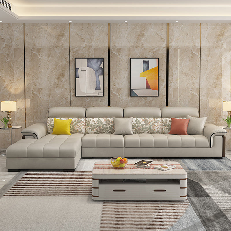 Faux Leather Pillowed Back Cushions Beige Furniture Sectionals