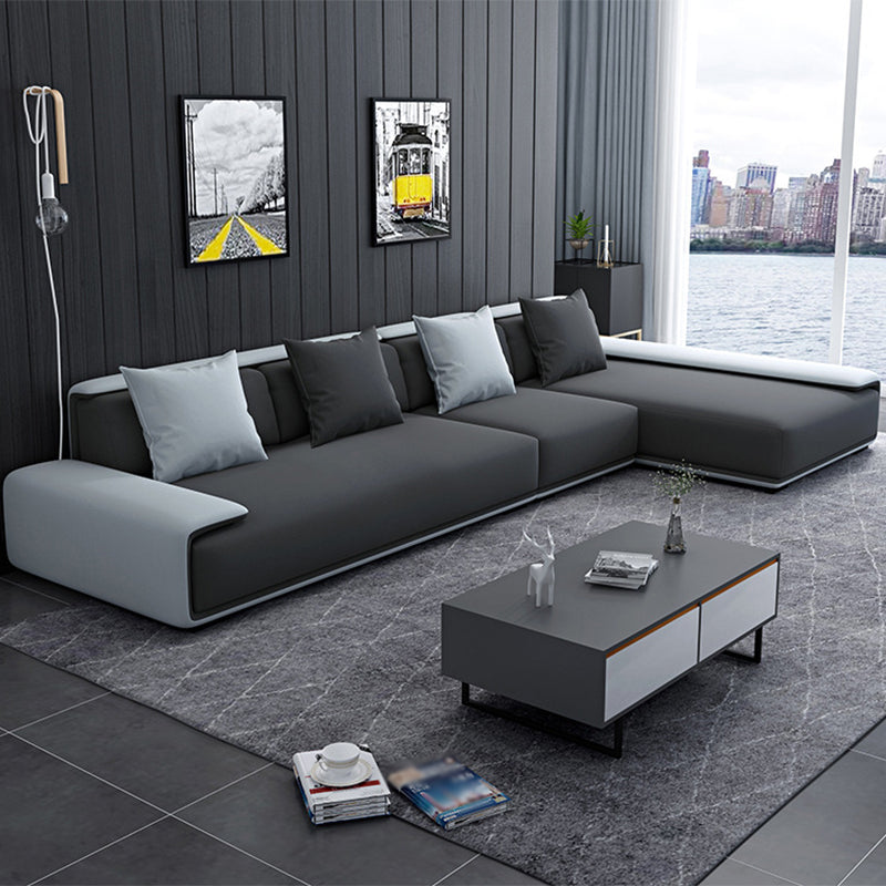 Dark Grey Modular Sectional with Square and Pillow Back Cushion