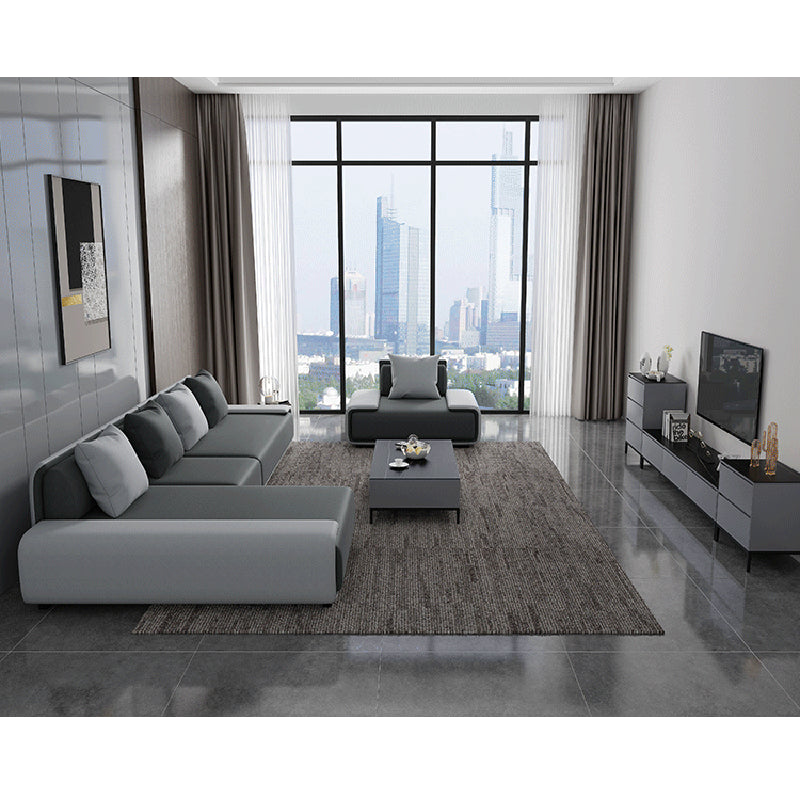 Dark Grey Modular Sectional with Square and Pillow Back Cushion