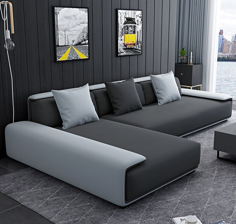 Dark Grey Modular Sectional with Square and Pillow Back Cushion