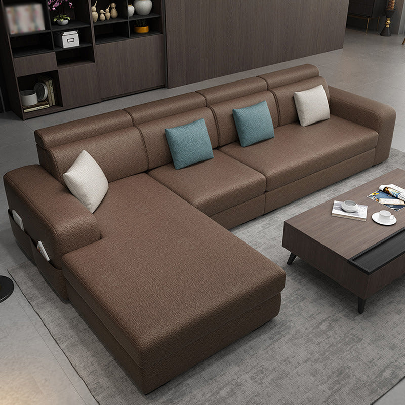 Square Arms Faux Leather/Linen Blend Sectionals with Chaise for Living Room