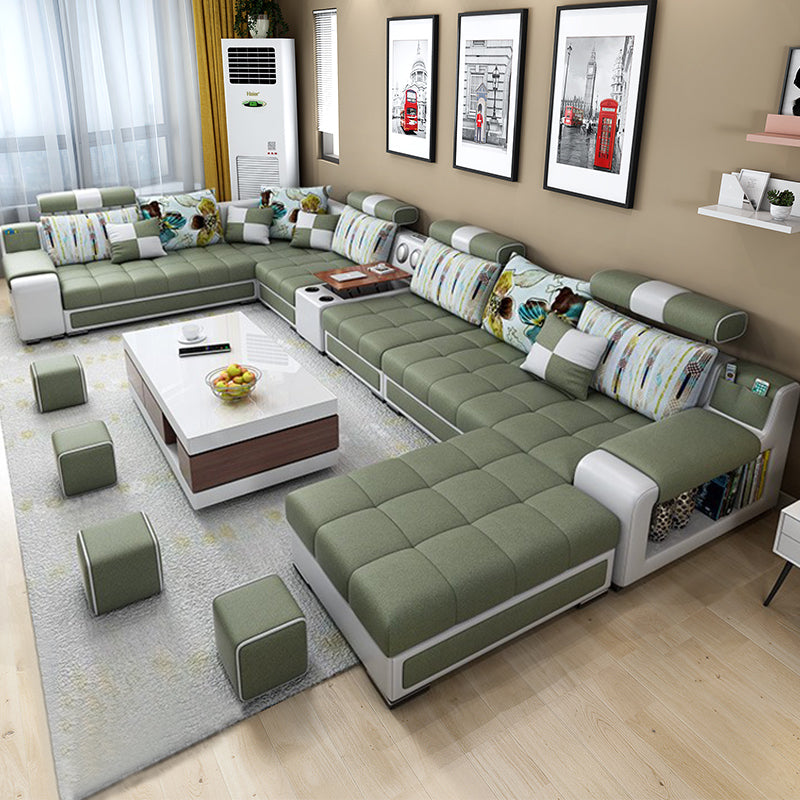 Faux Leather Pillowed Back Cushions Stain-Resistant Tufted Sectionals Sofa with Storage