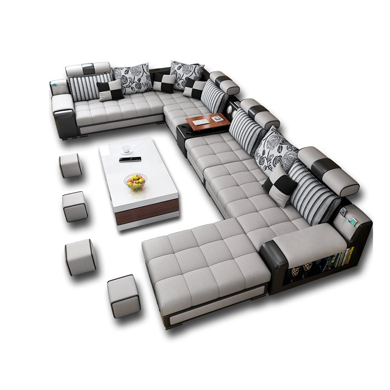 Faux Leather Pillowed Back Cushions Stain-Resistant Tufted Sectionals Sofa with Storage