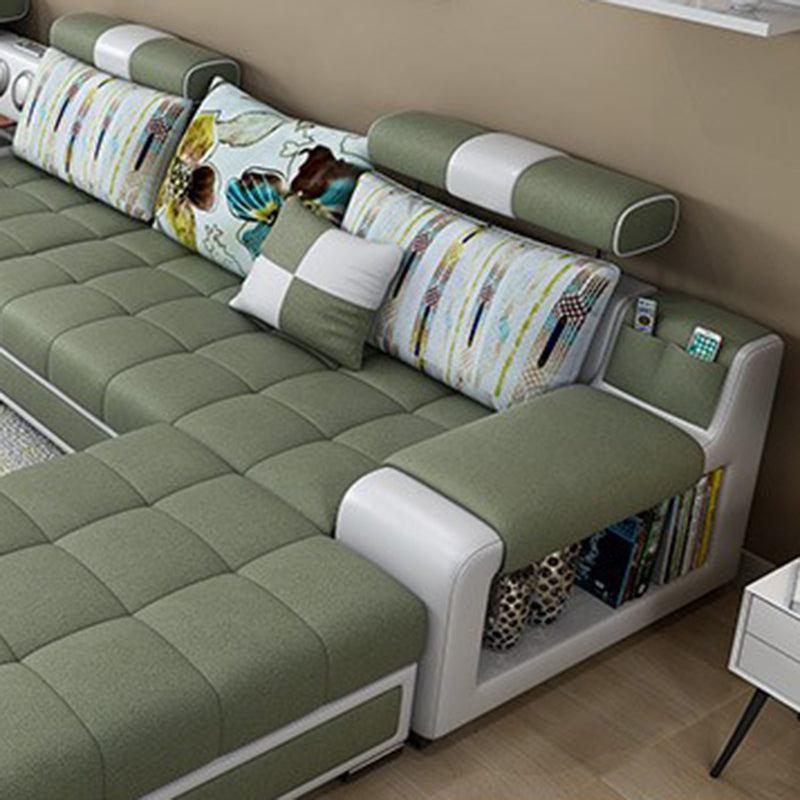 Faux Leather Pillowed Back Cushions Stain-Resistant Tufted Sectionals Sofa with Storage