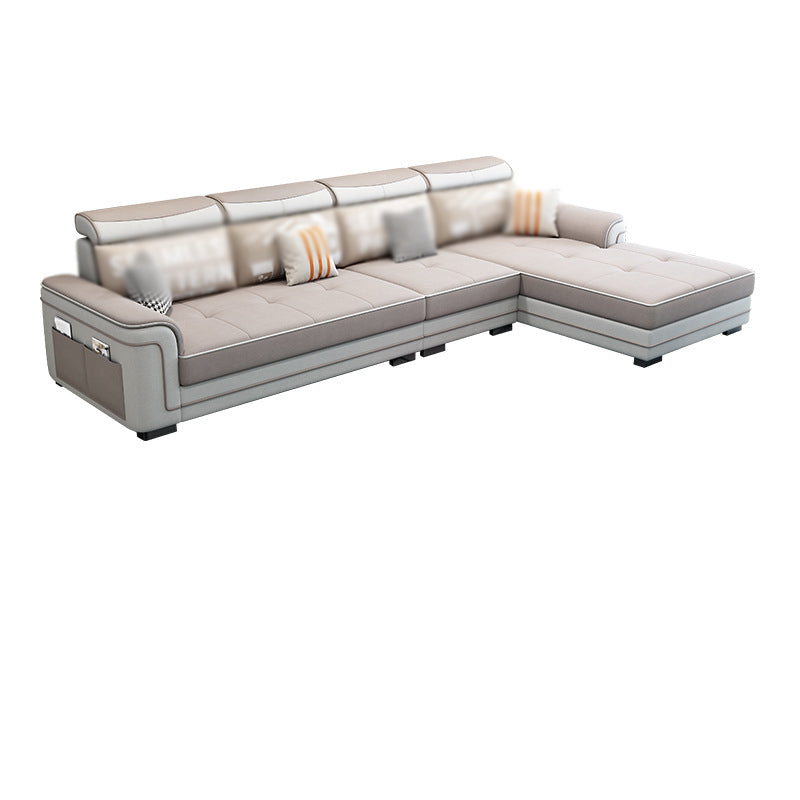 Modern Faux Leather/Linen Blend L-Shape 4-seat Sectionals with Storage