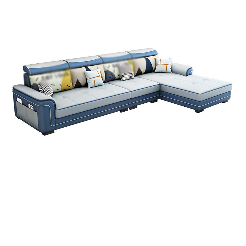 Modern Faux Leather/Linen Blend L-Shape 4-seat Sectionals with Storage