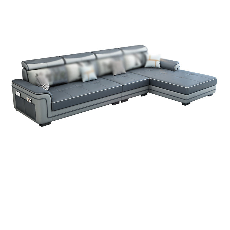 Modern Faux Leather/Linen Blend L-Shape 4-seat Sectionals with Storage