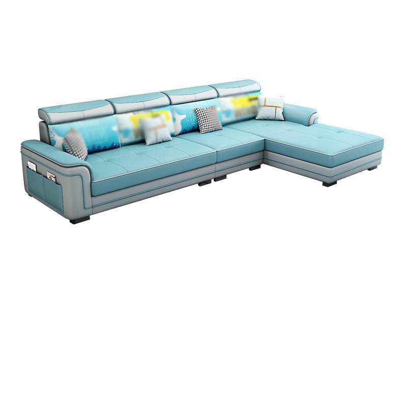 Modern Faux Leather/Linen Blend L-Shape 4-seat Sectionals with Storage