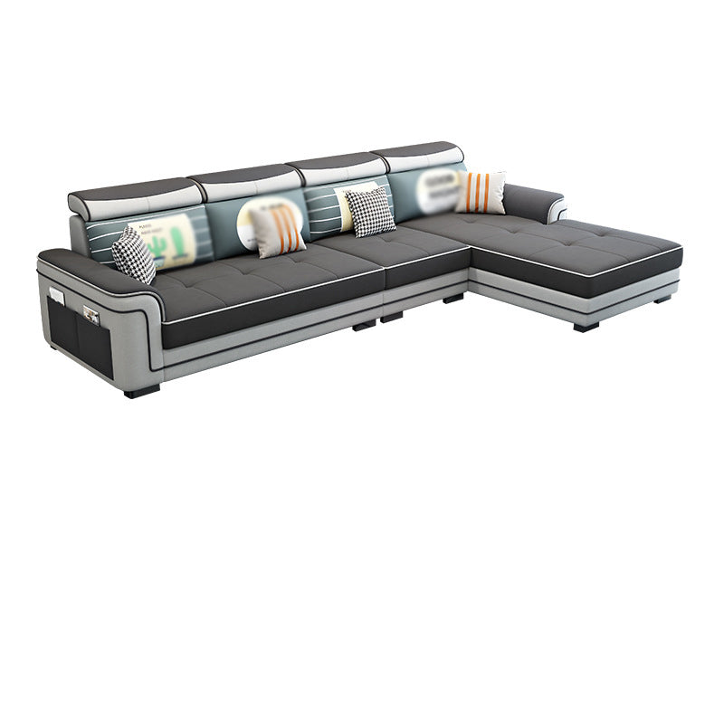 Modern Faux Leather/Linen Blend L-Shape 4-seat Sectionals with Storage