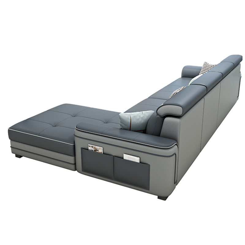 Modern Faux Leather/Linen Blend L-Shape 4-seat Sectionals with Storage