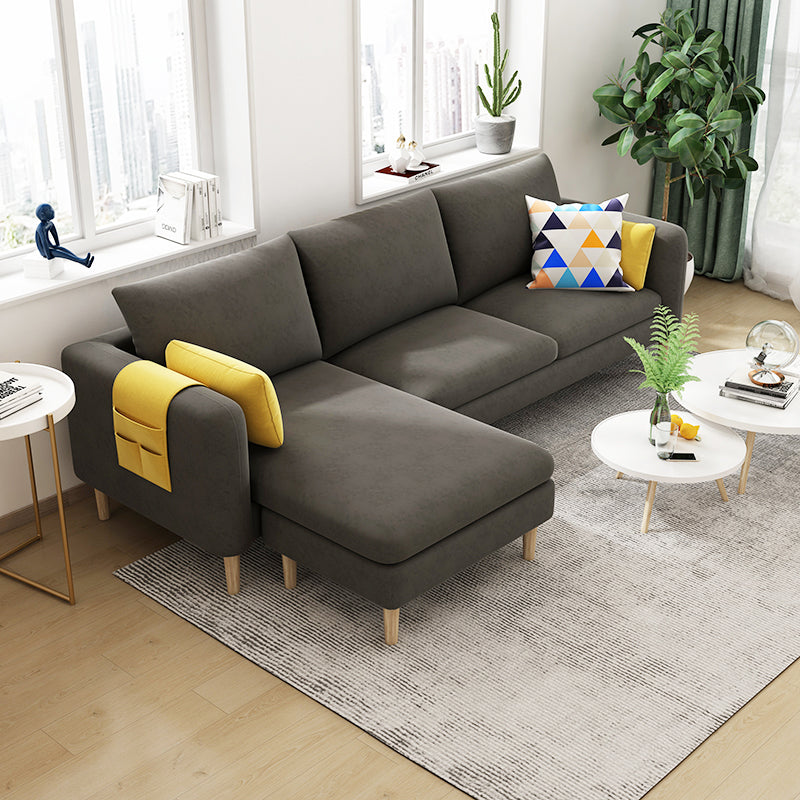 L-Shape Faux Leather and Velvet 3-seat Sectional Sofa with Storage