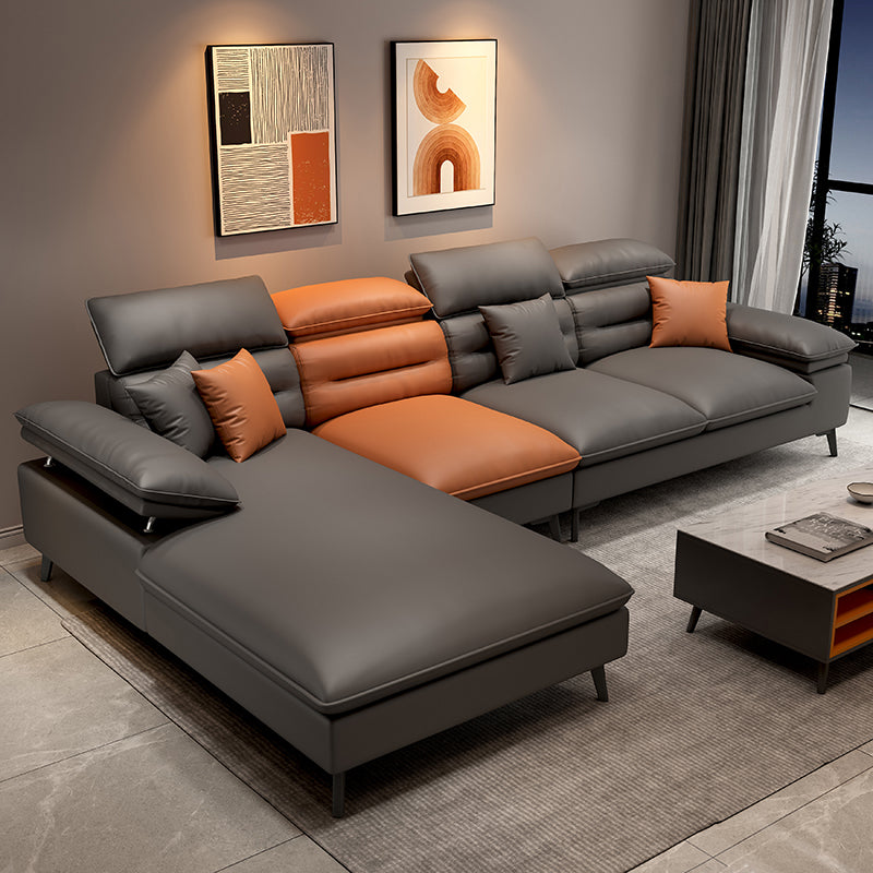 Faux Leather Contemporary L-Shape Sectional for Living Room and Apartment