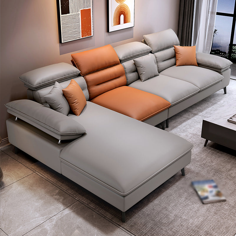Faux Leather Contemporary L-Shape Sectional for Living Room and Apartment