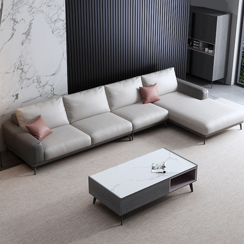 Stain-Resistant Faux Leather Square Arm Sofa/Sectional for Living Room