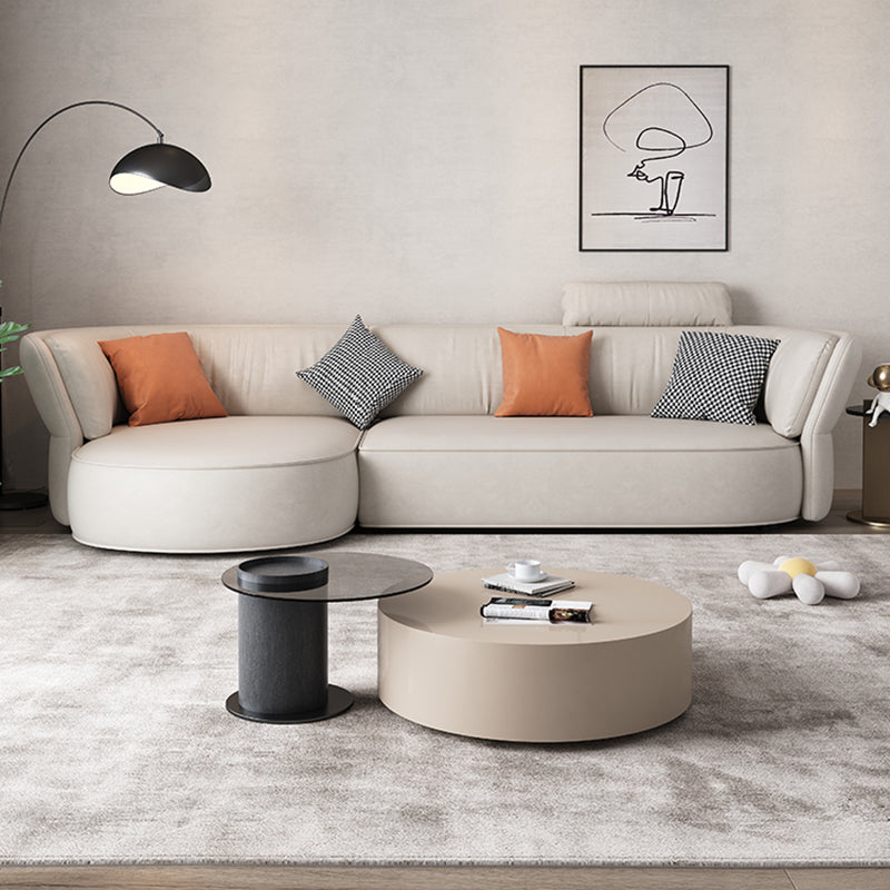 Beige Stain-Resistant Faux Leather Pillow Top Arm Sectional for Living Room