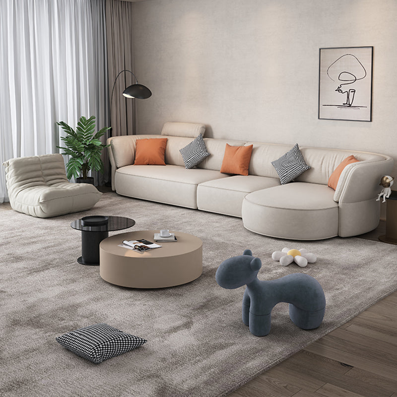 Beige Stain-Resistant Faux Leather Pillow Top Arm Sectional for Living Room