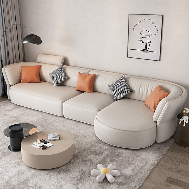 Beige Stain-Resistant Faux Leather Pillow Top Arm Sectional for Living Room