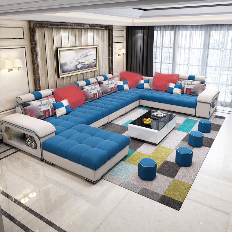 Removable Cushions Slipcovered Tufted Sectional Sofa Set with Storage