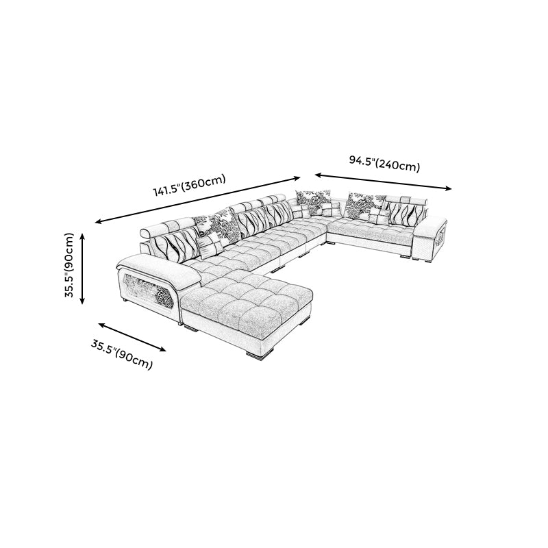 Removable Cushions Slipcovered Sectional Tufted Sofa & Chaise with Storage