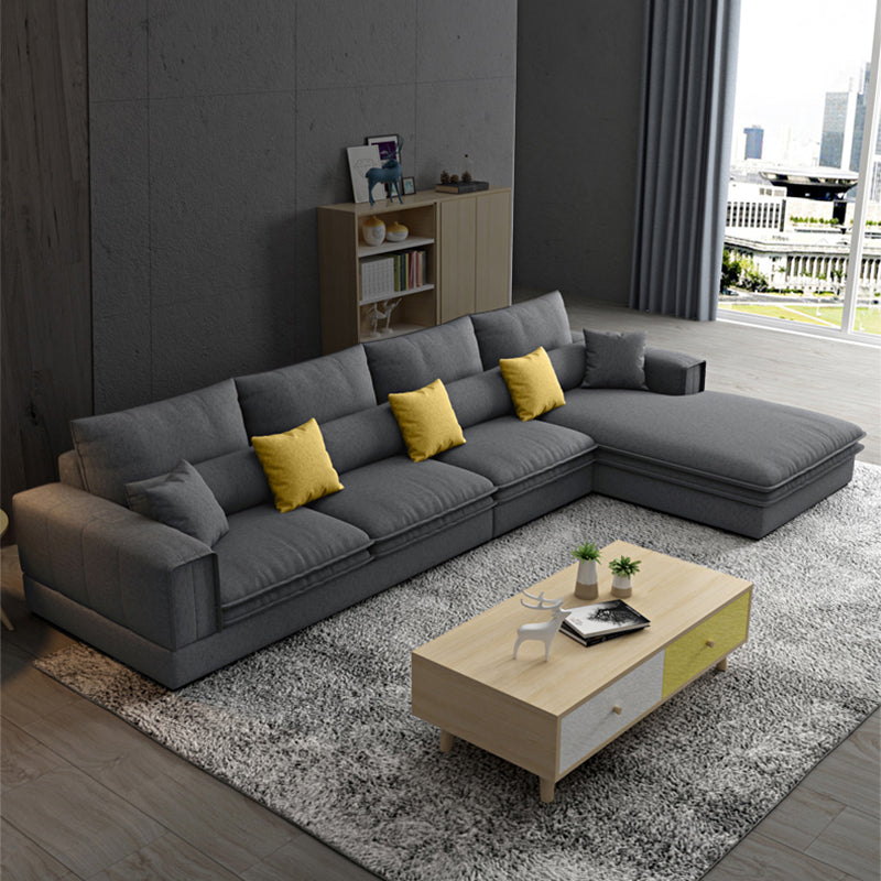 Dark Gray Contemporary Sectional with Recessed Arm and Pillowed Back Cushions