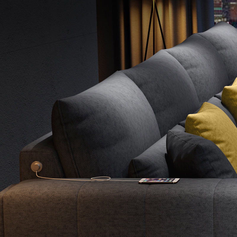 Dark Gray Contemporary Sectional with Recessed Arm and Pillowed Back Cushions