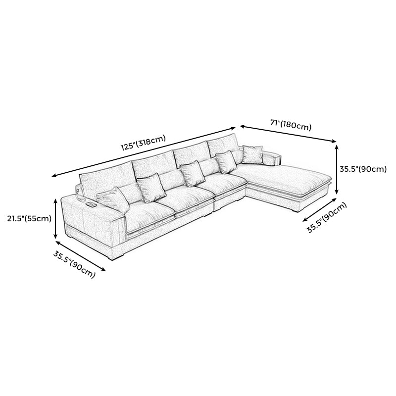 Dark Gray Contemporary Sectional with Recessed Arm and Pillowed Back Cushions