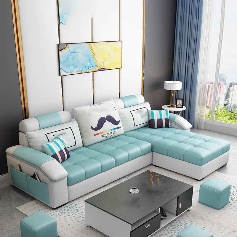 Slipcovered Tufted Pillowed Back Cushions Sectional Sofa with Storage