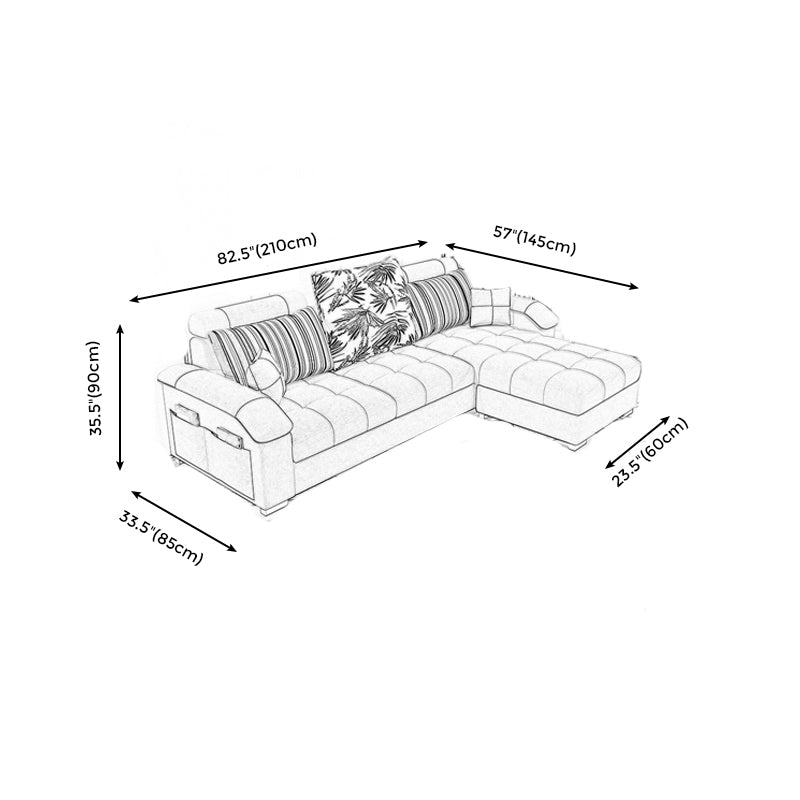 Slipcovered Pillowed Back Cushions Tufted Sectional Sofa Set with Storage